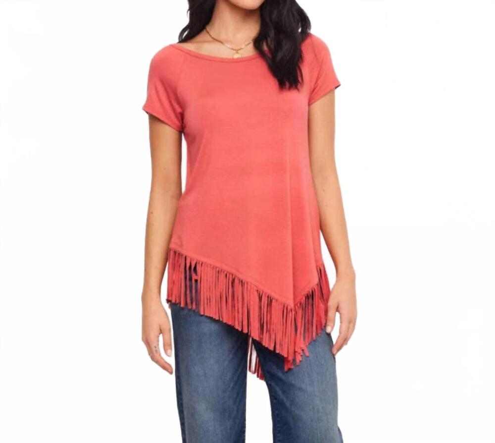 NEW KAREN KANE angled fringe top in coral